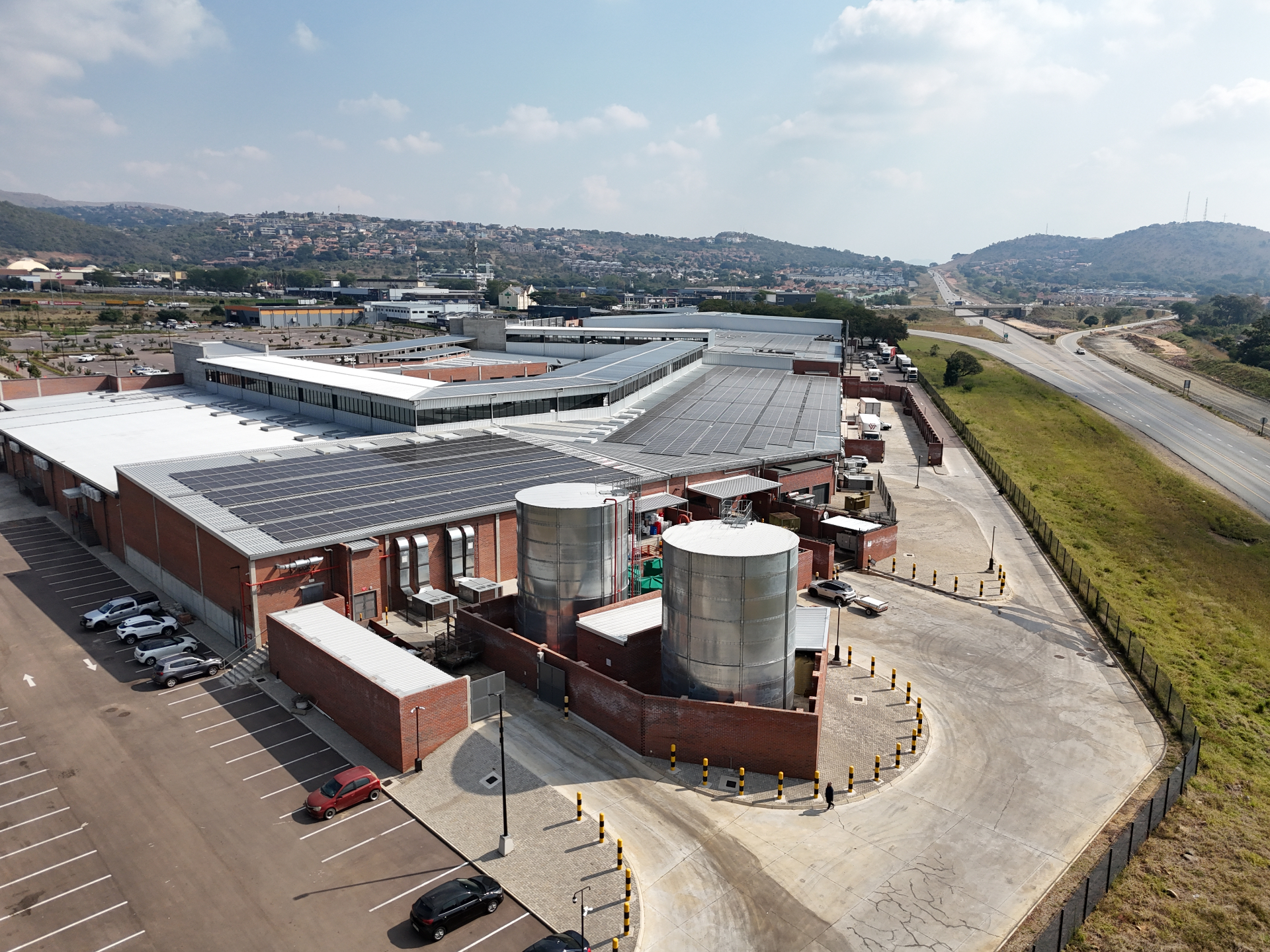 Aerial view of the President Hyper Rustenburg facility and Videx fire tanks